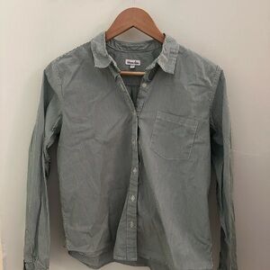 Steven Alan Women's Green and White Striped Casual Button Down Shirt L fits 8